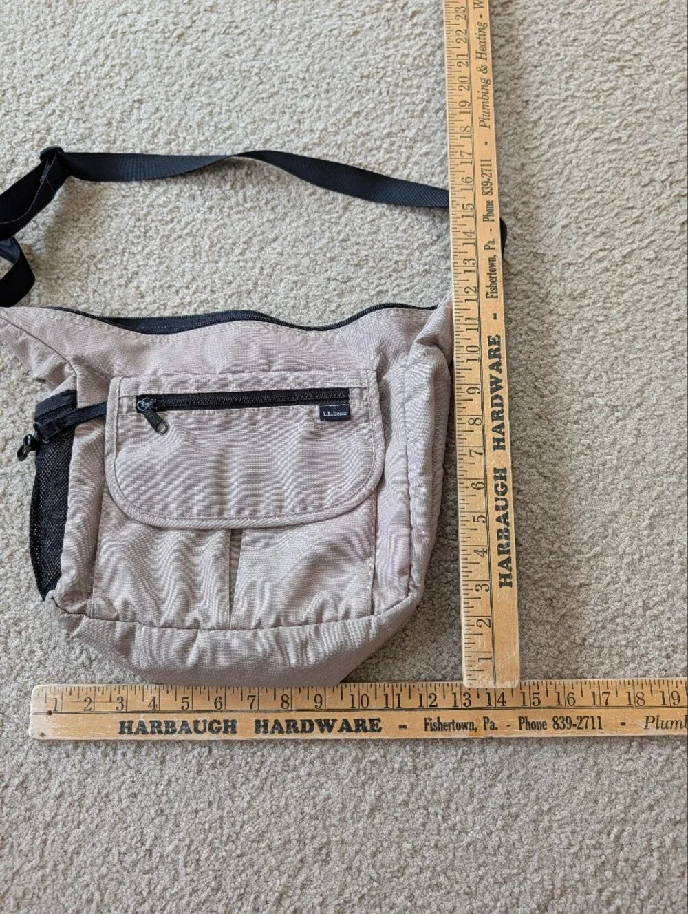 L.L. Bean Taupe Messenger Bag with Black Strap